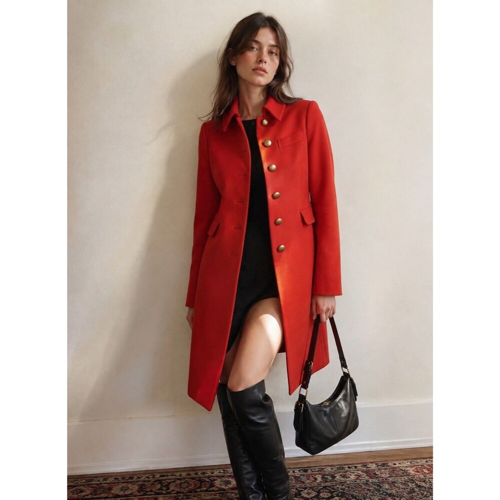 Marc by Marc Jacobs Tomato Red Wool Coat Sz 0 Tailored Statement Long Jacket